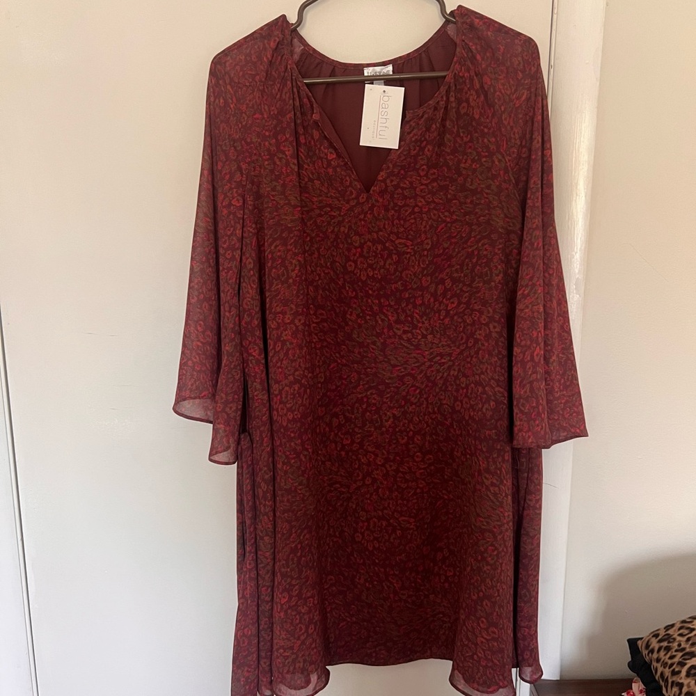 Avenue Burgundy Patterned Long Sleeve Dress